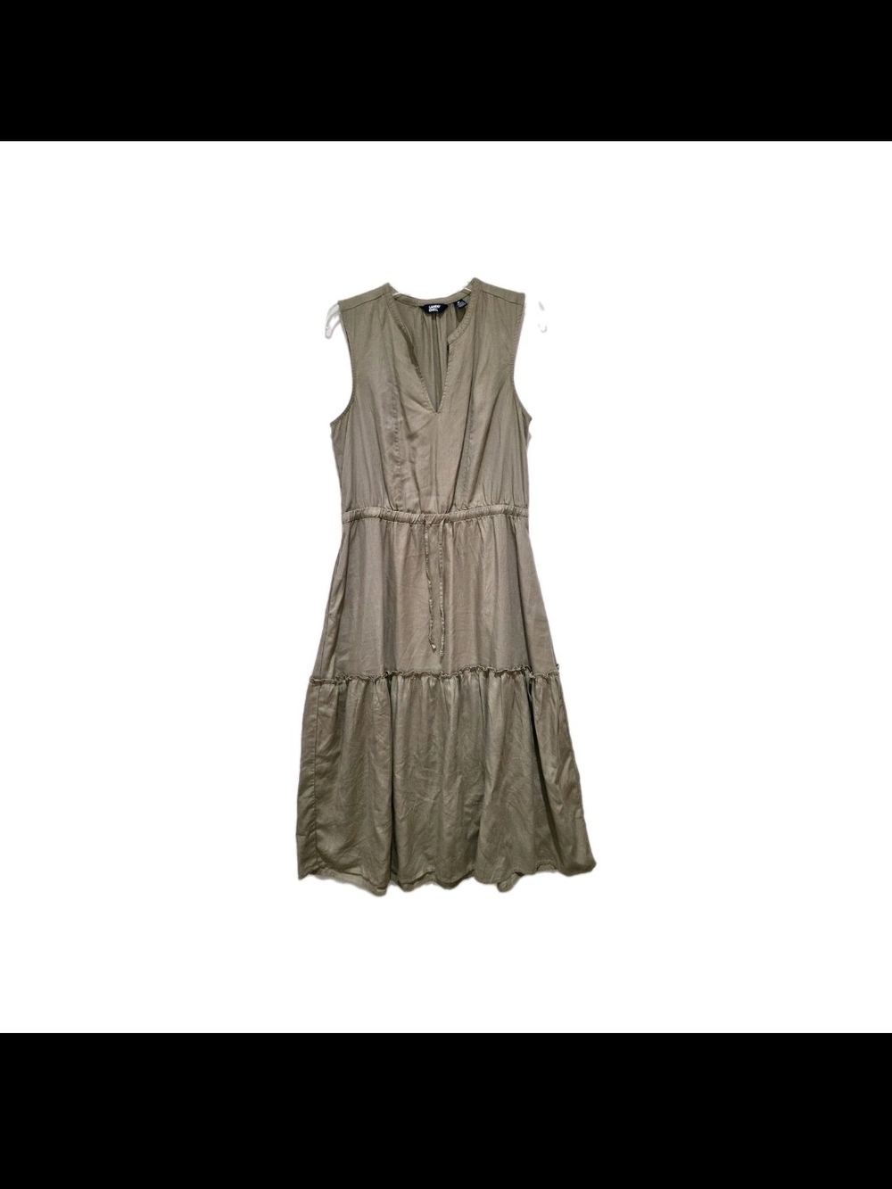 Lands' End Olive Sleeveless Tiered Midi Dress